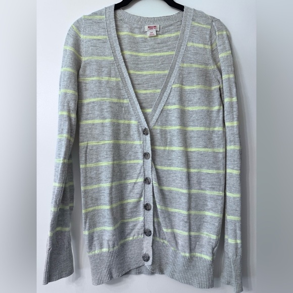 Mossimo Gray & Neon Yellow Striped Women's Cardigan - Sz Small - Picture 3 of 6